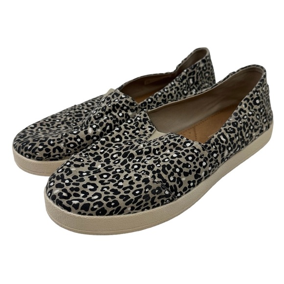 Toms Avalon Leopard Print Canvas Slip On Shoe 9 Black Tan - Picture 1 of 10